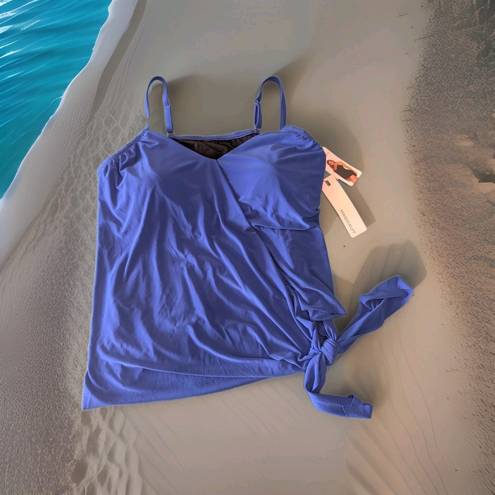 Magicsuit Royal Blue Draped Asymmetrical Tankini Top Underwire 22W 6006040W NEW